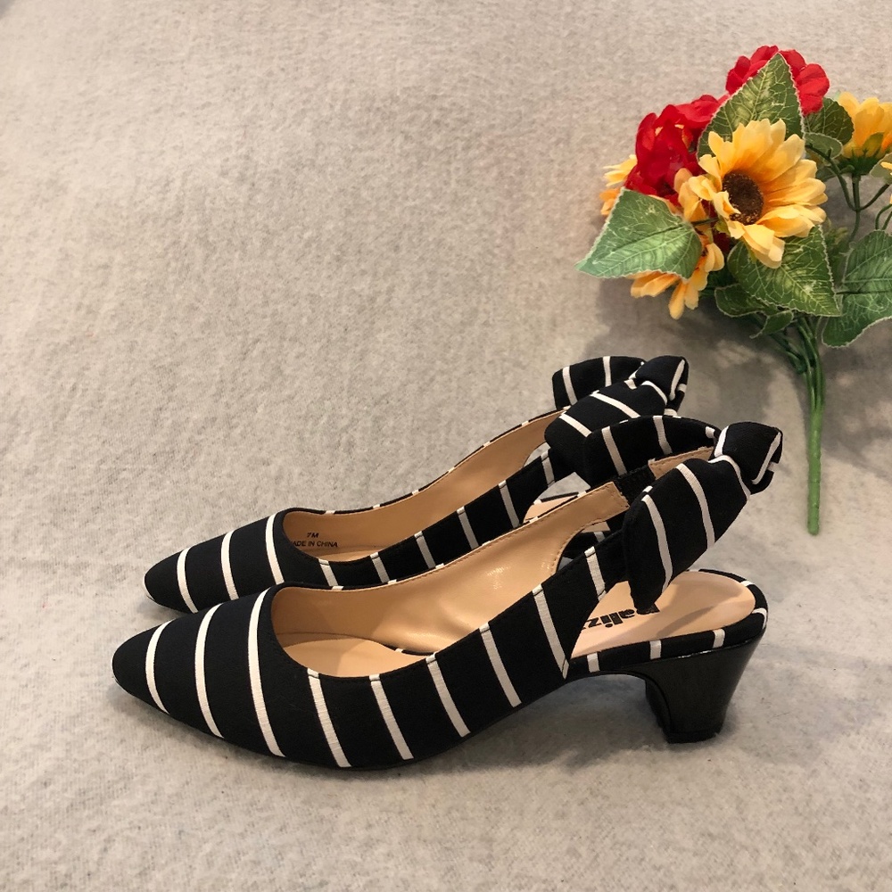 NWOT - Black & White Stripe Slingback Pumps
